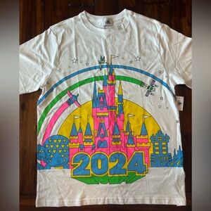 Disney Parks 2024 Castle Tee - White, Pink, Yellow, Blue